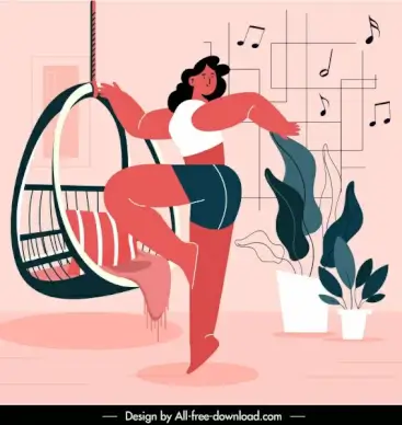 lifestyle painting exercising woman dynamic cartoon sketch