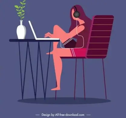 lifestyle painting girl computer icons cartoon character sketch