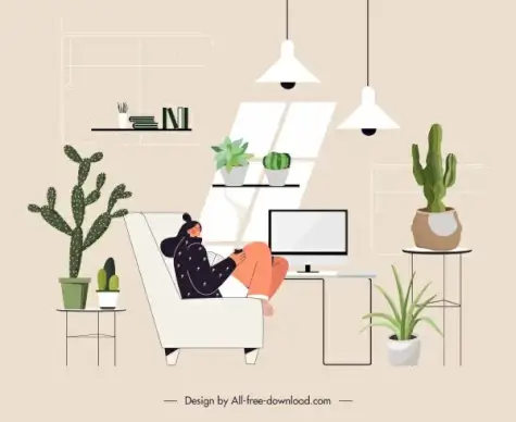 lifestyle painting handdrawn flat design trees room relaxation