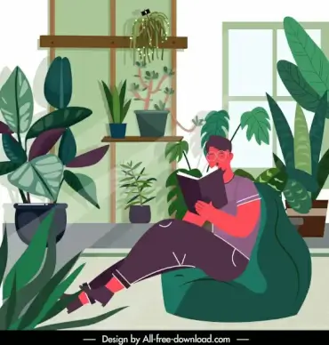 lifestyle painting man reading book sketch cartoon design