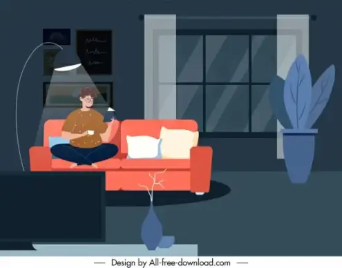 lifestyle painting man reading book sketch cartoon design