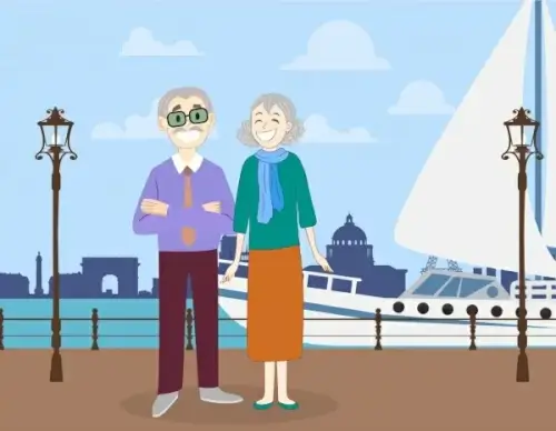 lifestyle painting old age couple icon cartoon design