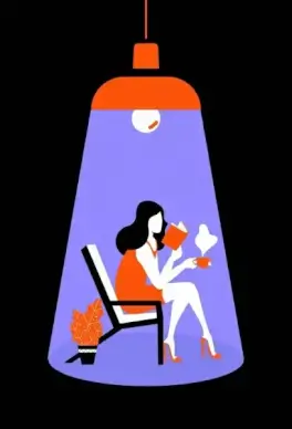 lifestyle painting relaxing woman lamp icons dark design