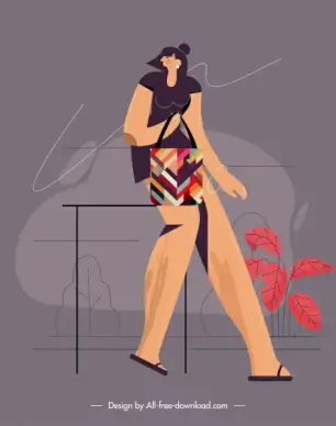 lifestyle painting shopping girl sketch colored flat design