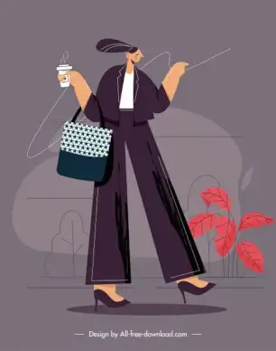 lifestyle painting shopping lady icon cartoon character sketch