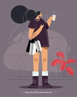 lifestyle painting shopping lady icon cartoon sketch