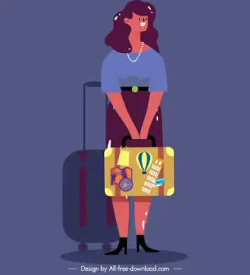 lifestyle painting travelling woman icon cartoon character sketch
