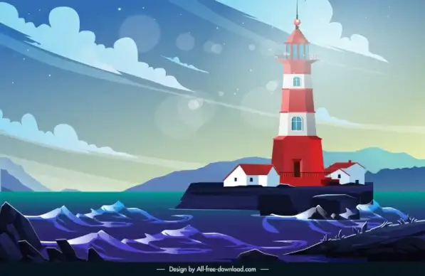 lighthouse landscape backdrop dynamic sea waves scene