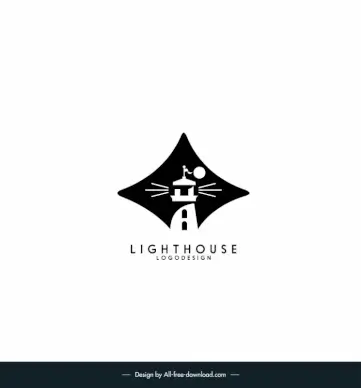 lighthouse logotype flat classical contrast black white outline 