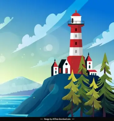 lighthouse scene background colorful bright classic decor