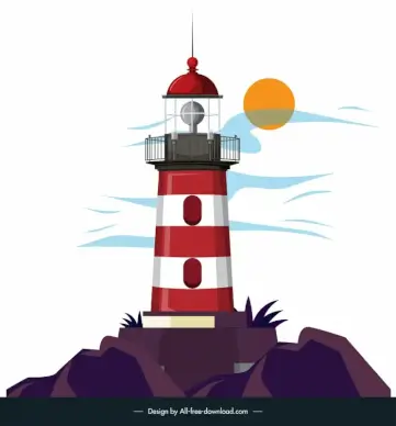 lighthouse scene design element modern sketch architecture mountain peak sun wind decor