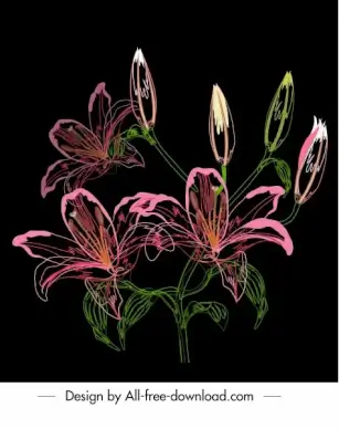 lily flora painting dark classical handdrawn sketch