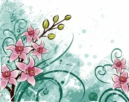 Lily flowers with Grunge Floral Background