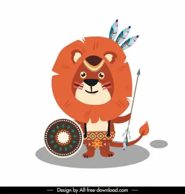 lion animal icon ethnic costume sketch stylized cartoon