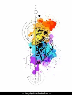 lion animal tattoo template watercolored grunge decor