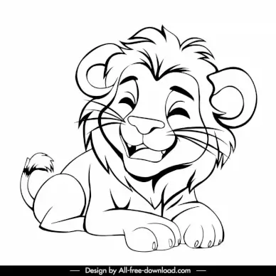 lion cartoon design element cute handdrawn outline
