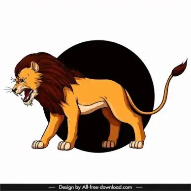 lion icon aggressive sketch colored cartoon design