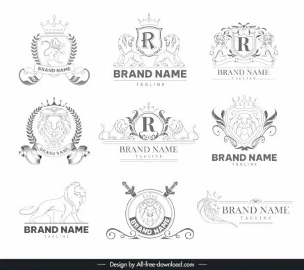lion logo collection elegant handdrawn outline