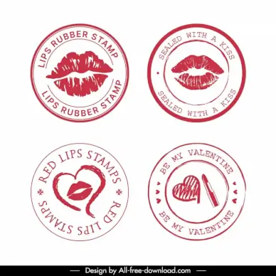 lips stamp templates handdrawn classic circle shapes