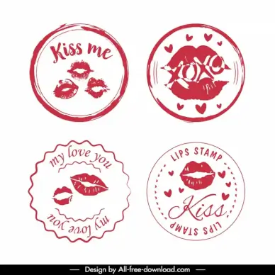 lips stamps collection flat classic hearts decor