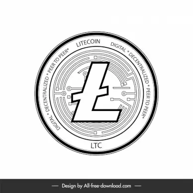 litecoin coins sign icon black white flat text circle shape outline