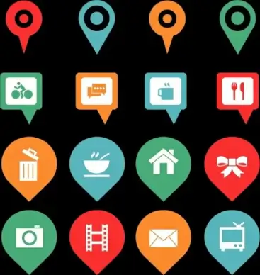 location marker design elements multicolored flat shapes