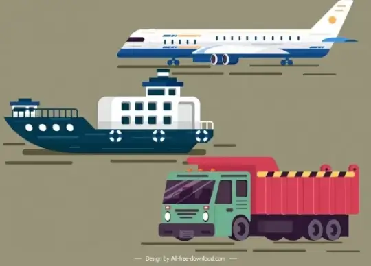 logistic design elements airplane ship truck icons