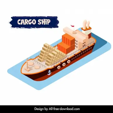 logistic seaway design element 3d cargo ship sketch
