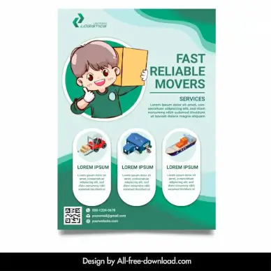 logistics delivery flyer template cute handdrawn cartoon shipper transportation vehicles sketch 