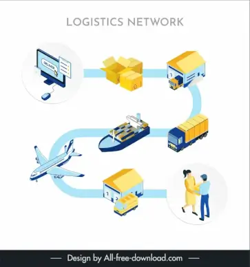 logistics network design elements modern 3d transportation symbols sketch