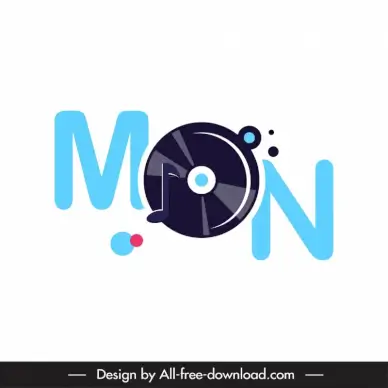 logo dj mon template flat contrast music note disc texts sketch