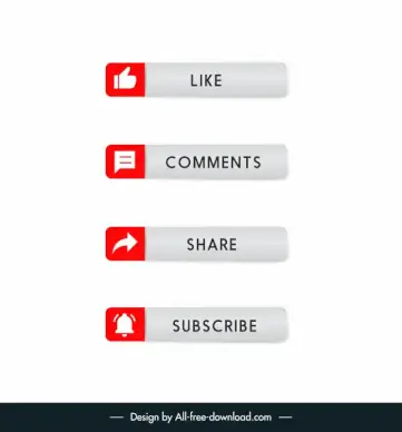 logo like share subscribe comments button templates flat elegant horizontal shapes sketch