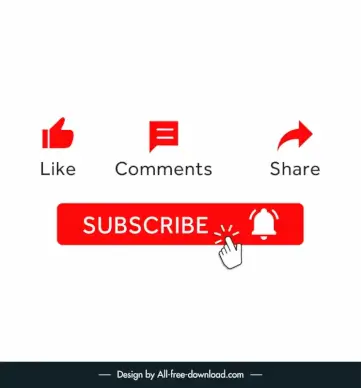 logo like share subscribe comments design elements flat red white emblems sketch