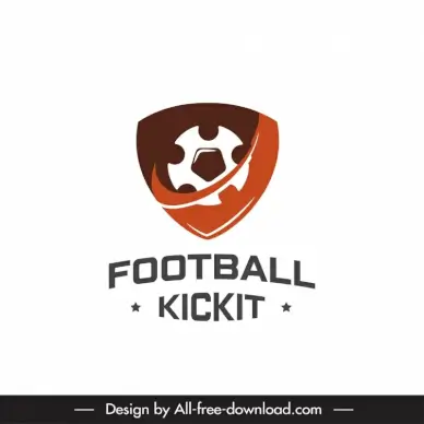 logo media platform football template flat symmetric contrast shield ball curves outline 