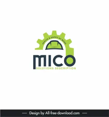 logo mico solutions description template text gear helmet flat design