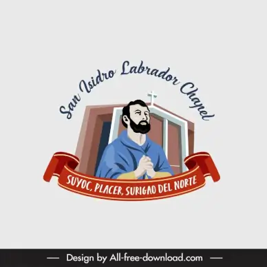 logo of san isidro labrador template man praying sketch ribbon decor classical design 