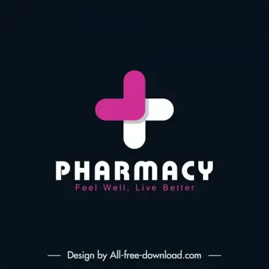 logo pharmacy template modern elegant flat symmetric medical cross shape texts design 