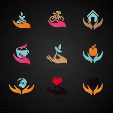 logo sets design with holding hands illustration