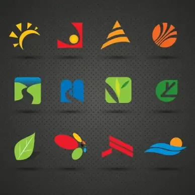 logo sets with colored illustration on dark background