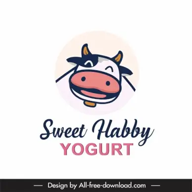 logo sweet happy yogurt logo template cute cartoon cow face sketch