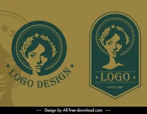 logo templates lady portrait sketch elegant retro handdrawn