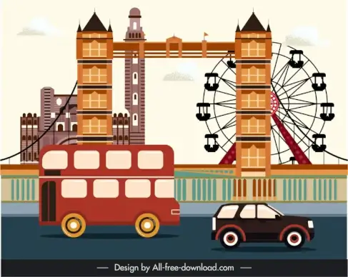 london advertising backdrop template road scene city symbols sketch
