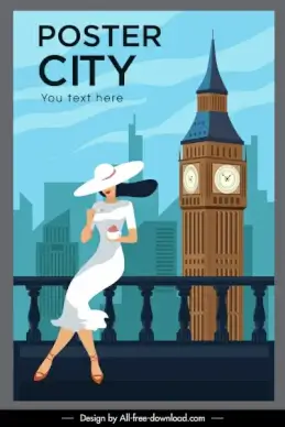 london landmark poster elegant lady tower cartoon sketch