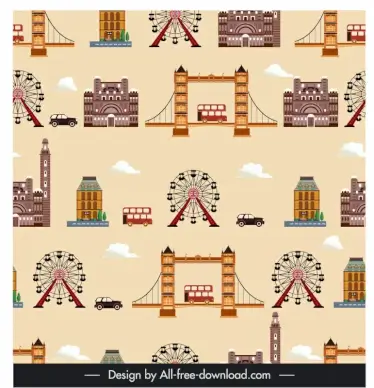 london pattern template flat repeating bridge bus car roller coaster architecture sketch