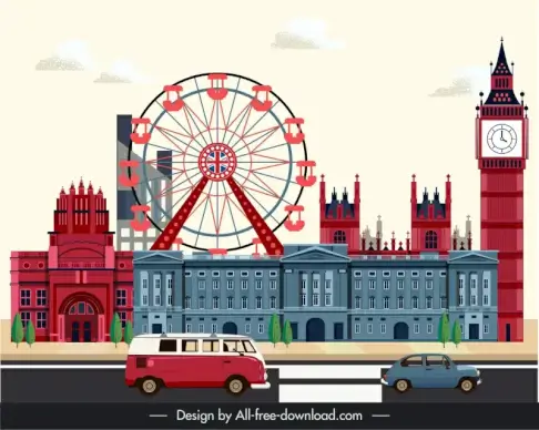london scene backdrop template flat symbols outline 