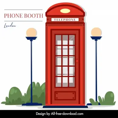 london telephone booth icon flat sketch