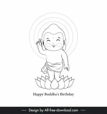 lord buddhas born happy vesak day concept icon black white handddrawn outline