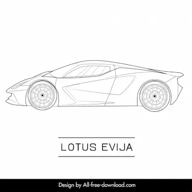 lotus evija car model icon flat black white handdrawn side view outline