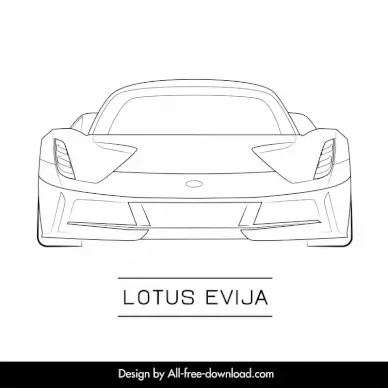 lotus evija car model icon flat black white sketch symmetric front view outline