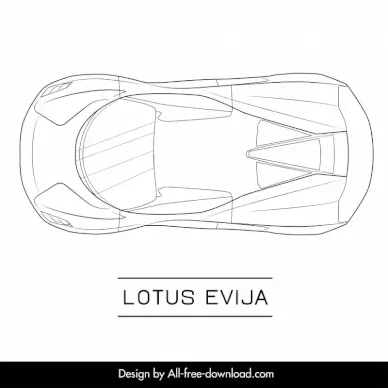 lotus evija car model icon flat handdrawn symmetric top view outline